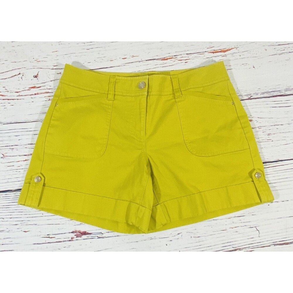 White House Black Market Yellow Shorts Womens Sz 4 Cuffed Twill 5" Inseam Pocket